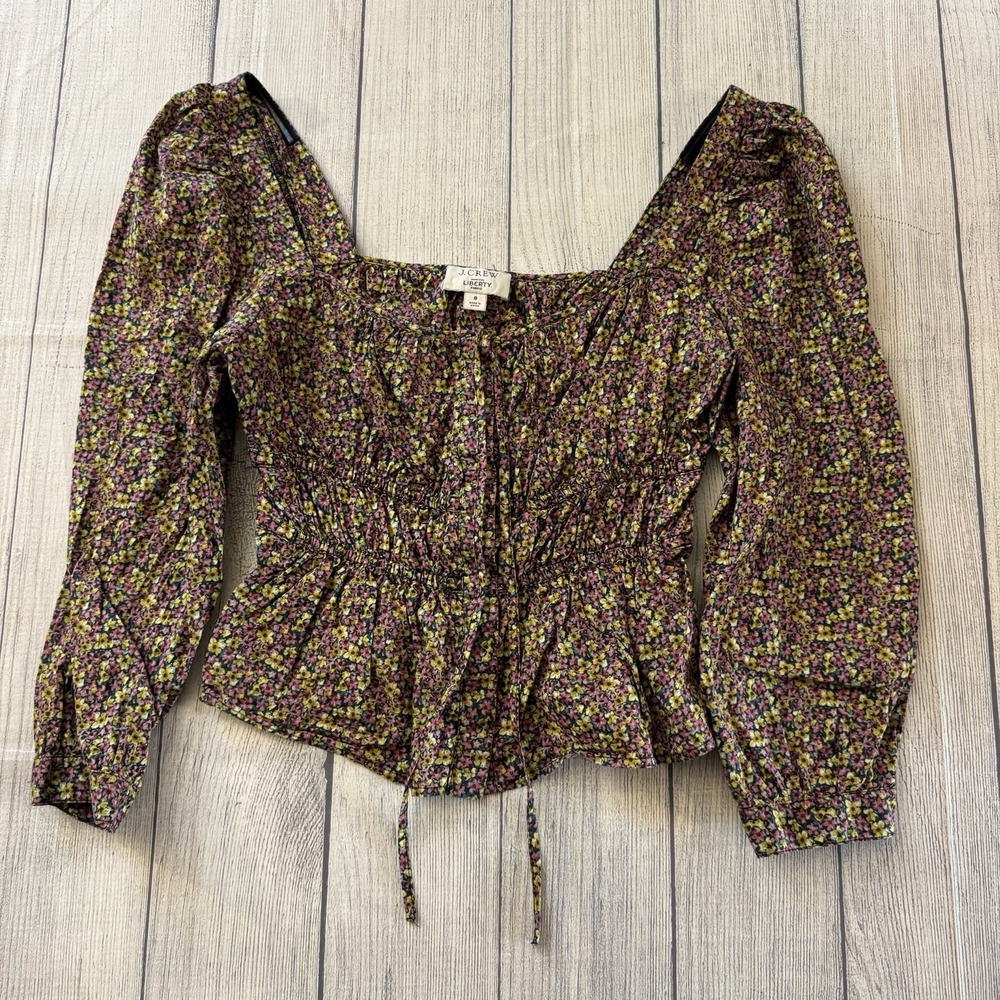 J Crew Top 8 Womens Liberty Fabric‎ Cinched Waist Floral Balloon Sleeve Blouse